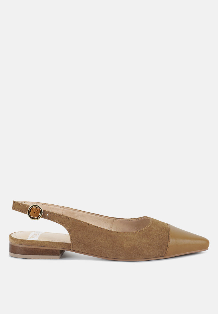Zapatos planos destalonados de cuero genuino y gamuza real de uwaha#color_tan
