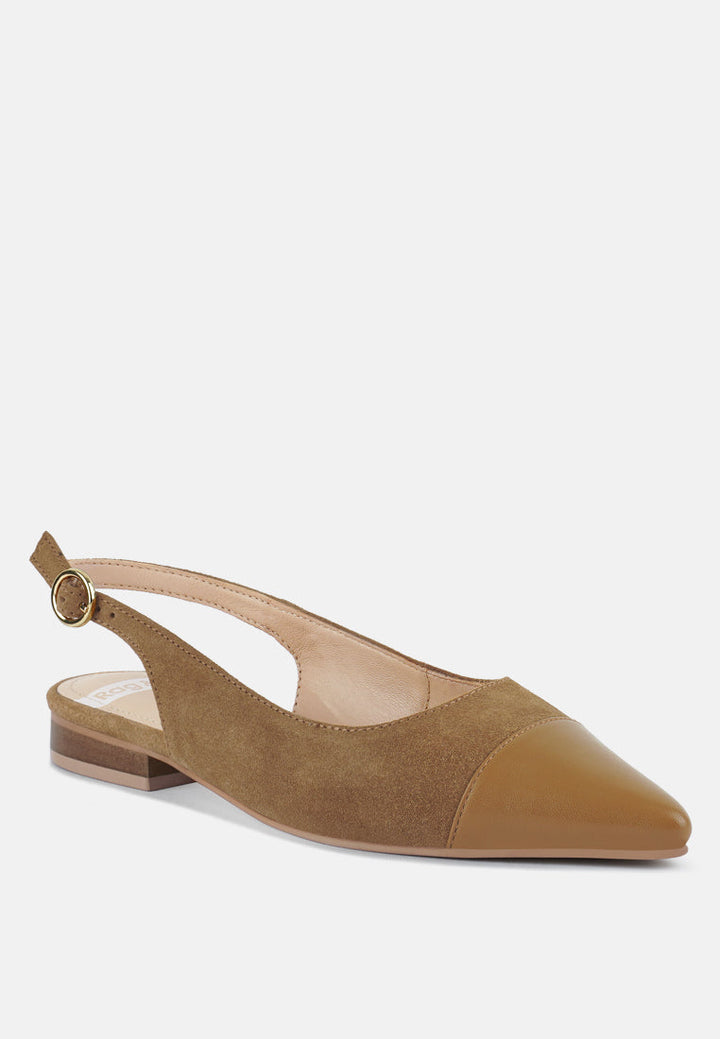 Zapatos planos destalonados de cuero genuino y gamuza real de uwaha#color_tan