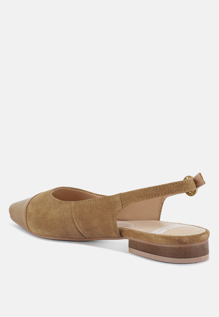 Zapatos planos destalonados de cuero genuino y gamuza real de uwaha#color_tan