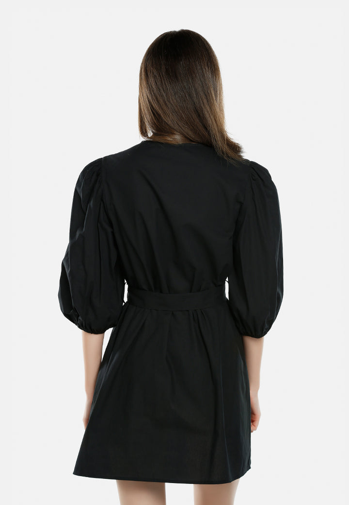 v-neck belt dress by ruw#color_black