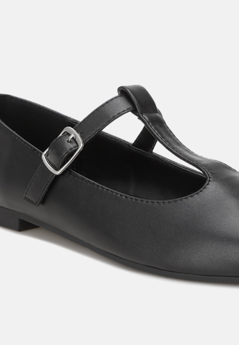 velsna pin buckle ballet flats#color_black-smooth