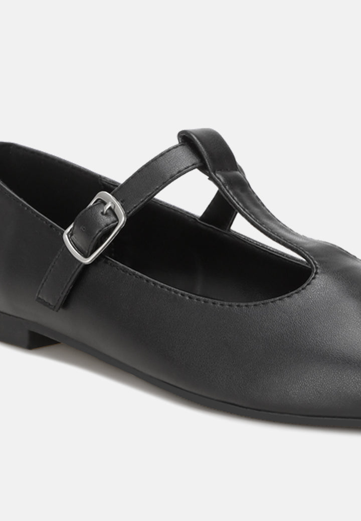 velsna pin buckle ballet flats#color_black-smooth