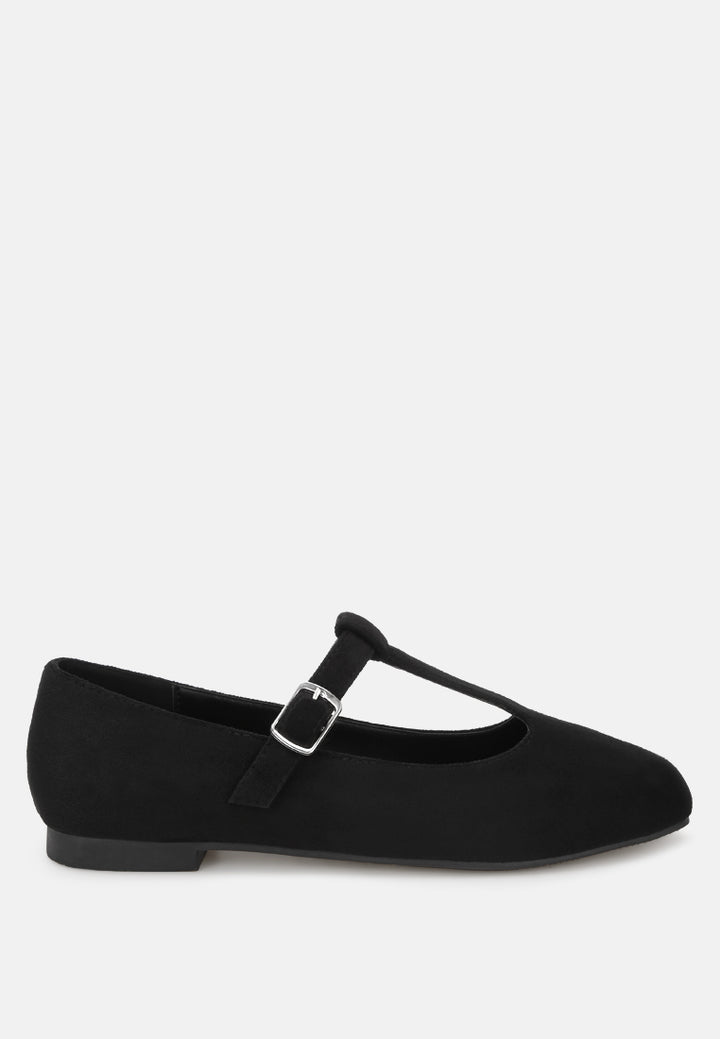 velsna pin buckle ballet flats#color_black-suede
