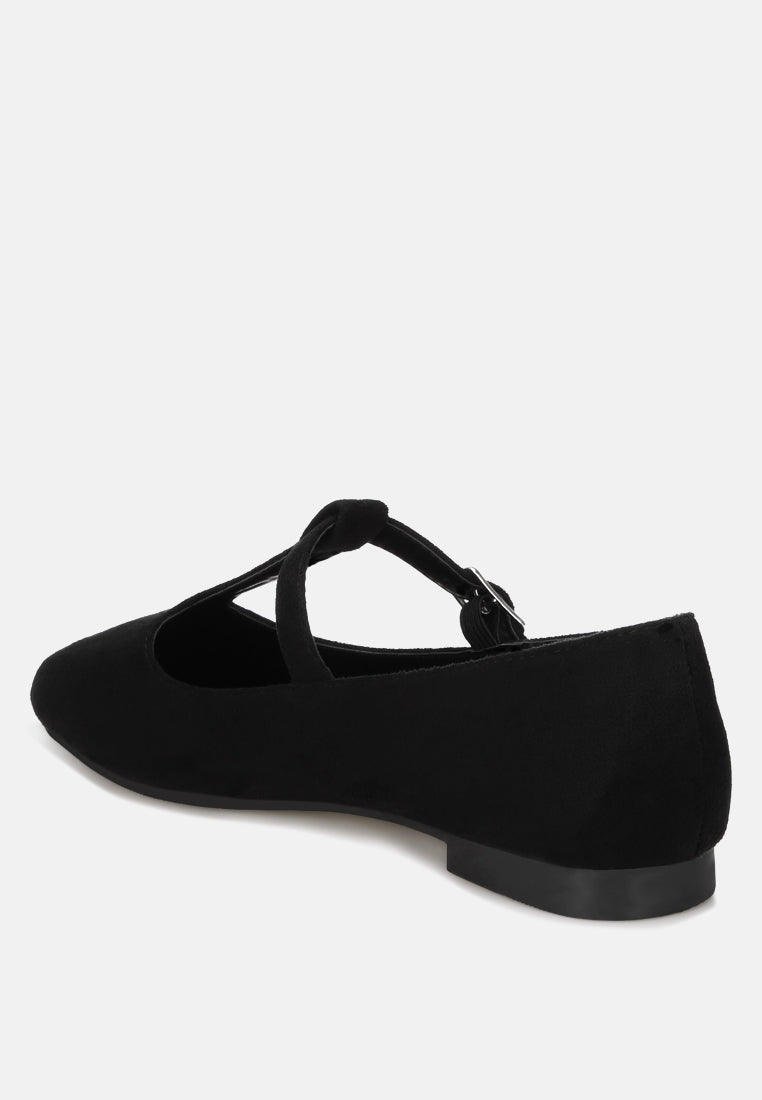 velsna pin buckle ballet flats#color_black-suede