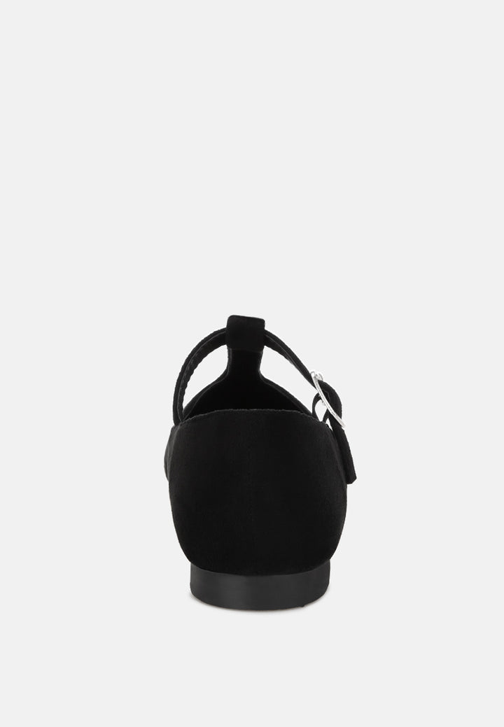 velsna pin buckle ballet flats#color_black-suede