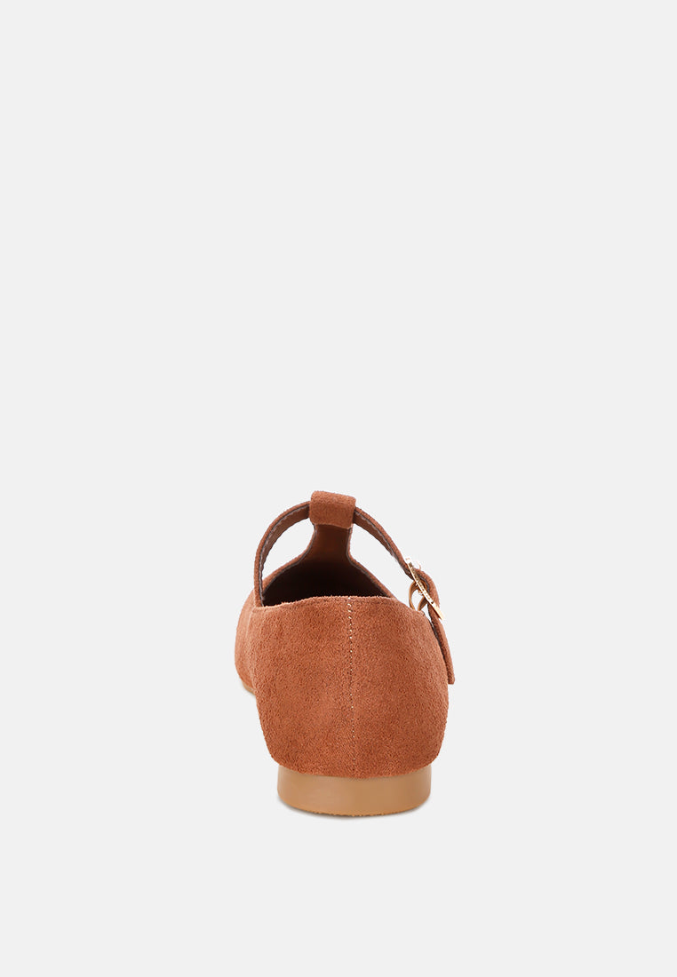 velsna pin buckle ballet flats#color_brown-suede