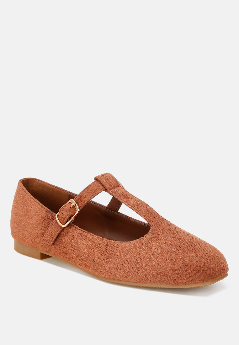 velsna pin buckle ballet flats#color_brown-suede