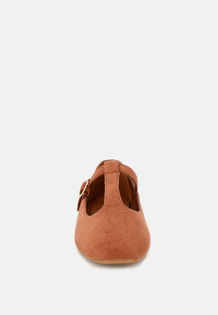 velsna pin buckle ballet flats#color_brown-suede