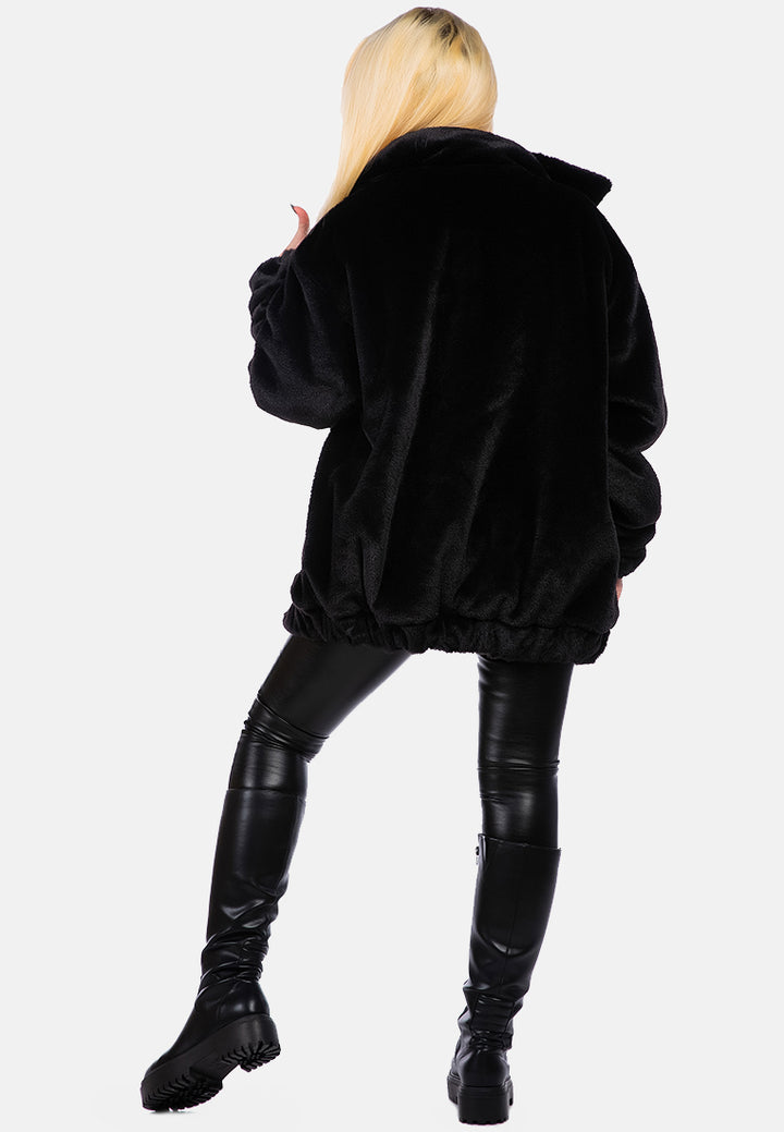 velvet furry long sleeve jacket#color_black