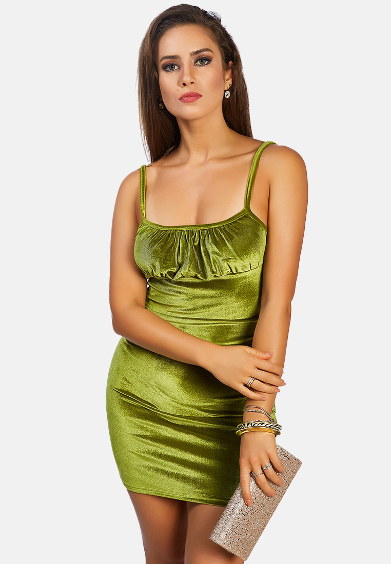 London Rag Velvet Mini Bodycon Dress #color_light-green