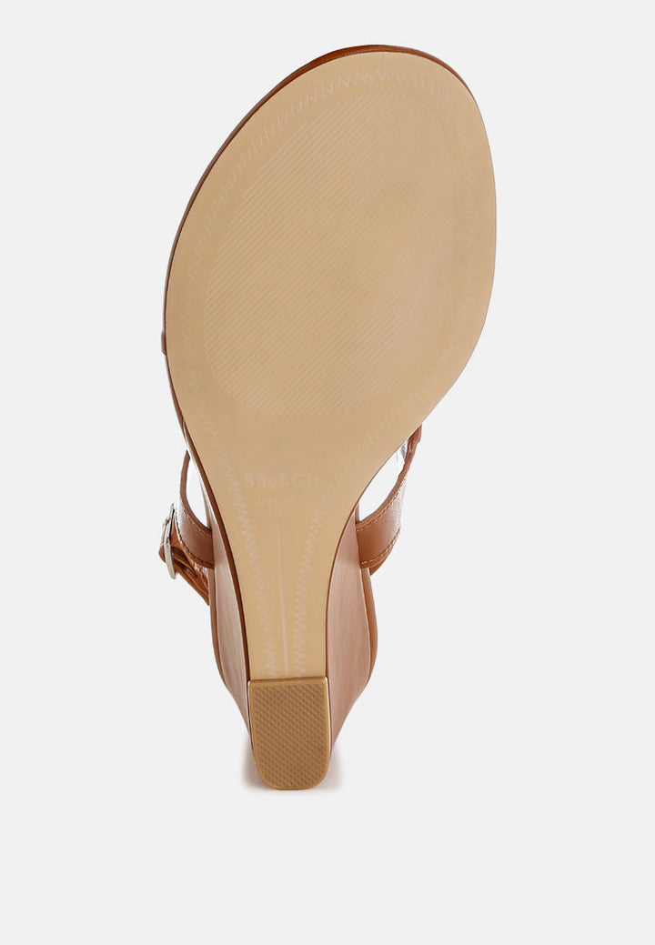sandalias wami de piel auténtica con tacón de cuña#color_tan