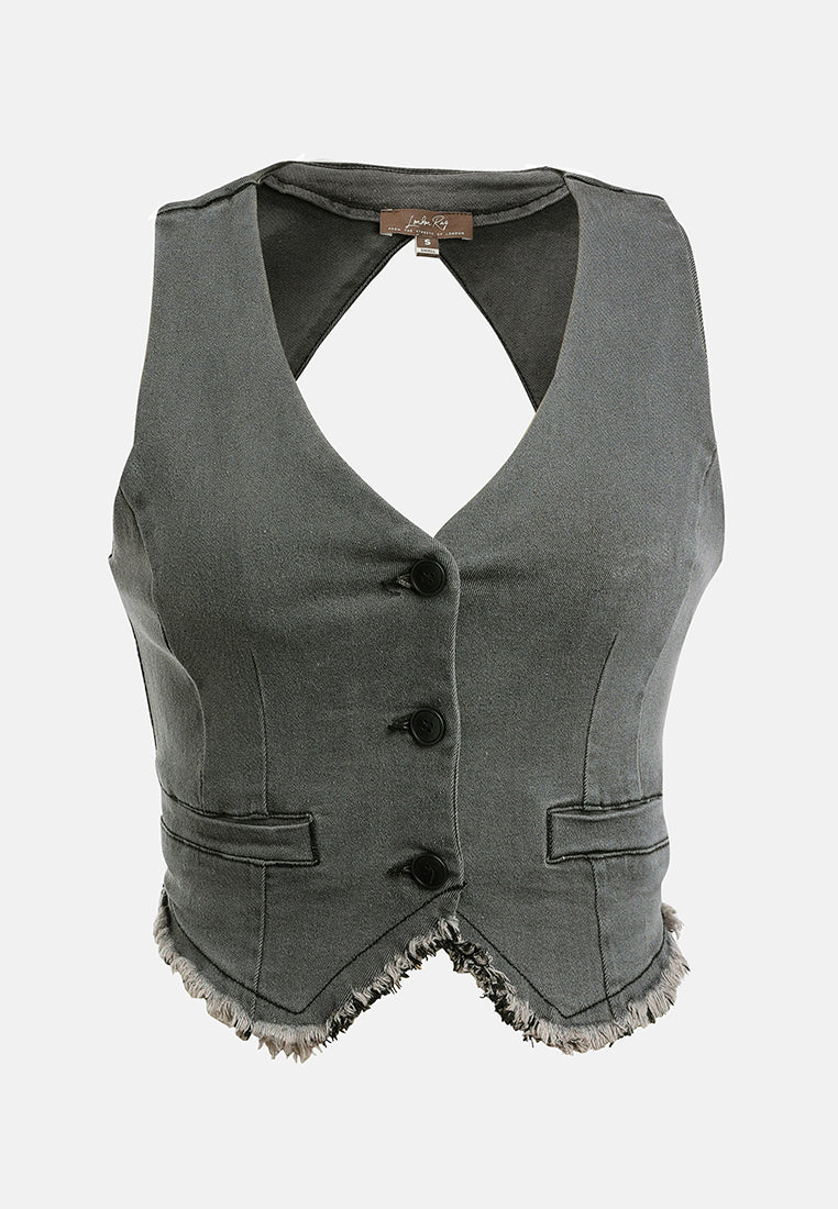 washed black cut-out waistcoat & straight jeans co-ord set by ruw#color_black