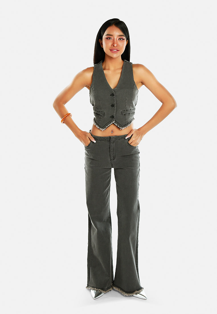 washed black cut-out waistcoat & straight jeans co-ord set by ruw#color_black