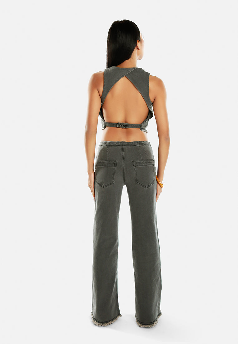 washed black cut-out waistcoat & straight jeans co-ord set by ruw#color_black