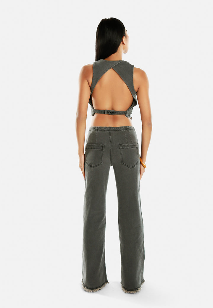 washed black cut-out waistcoat & straight jeans co-ord set by ruw#color_black