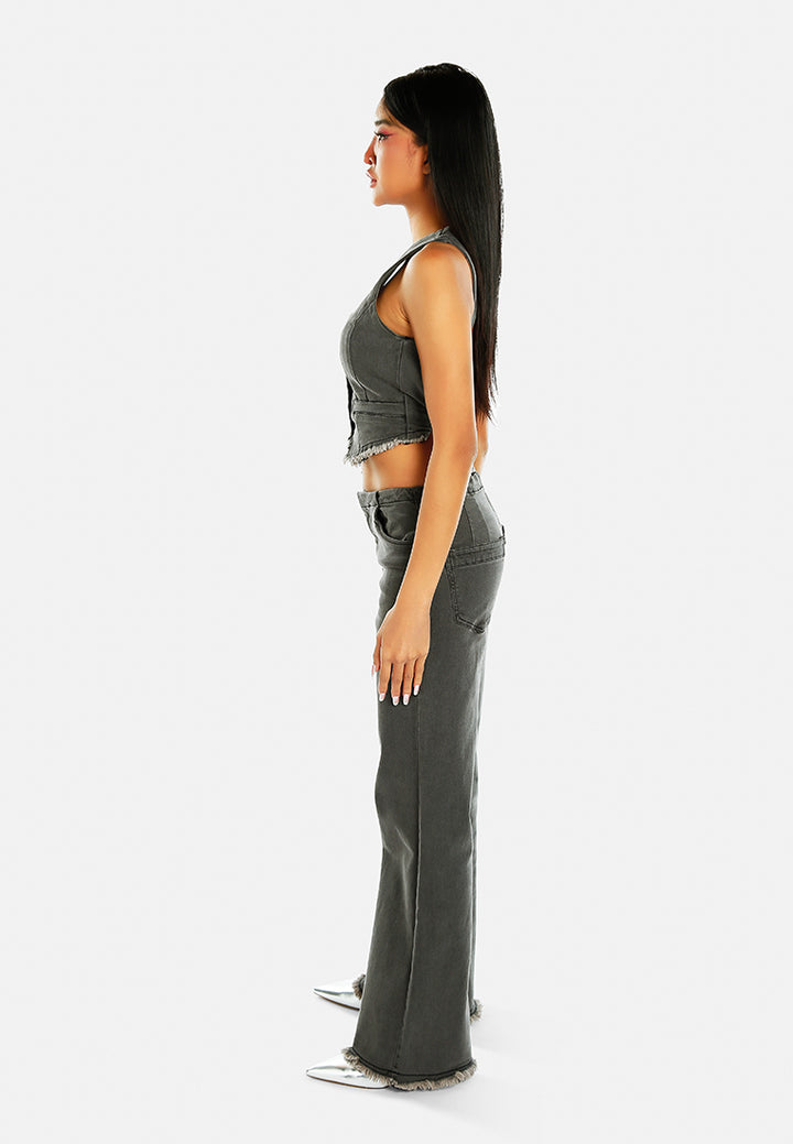 washed black cut-out waistcoat & straight jeans co-ord set by ruw#color_black