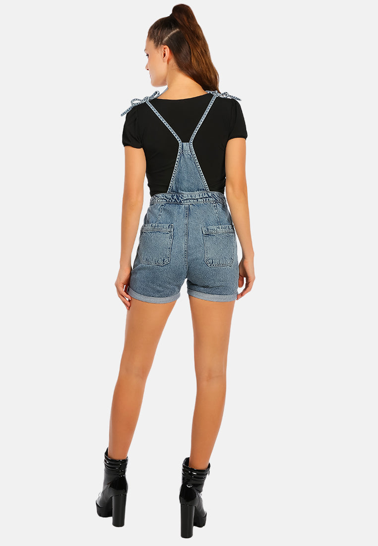 washed denim tie up playsuit#colot_mid-blue