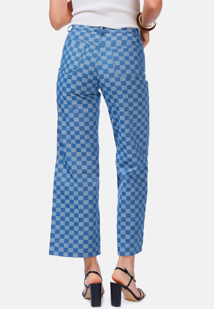 watercolor checks patterned denim pants#color_blue