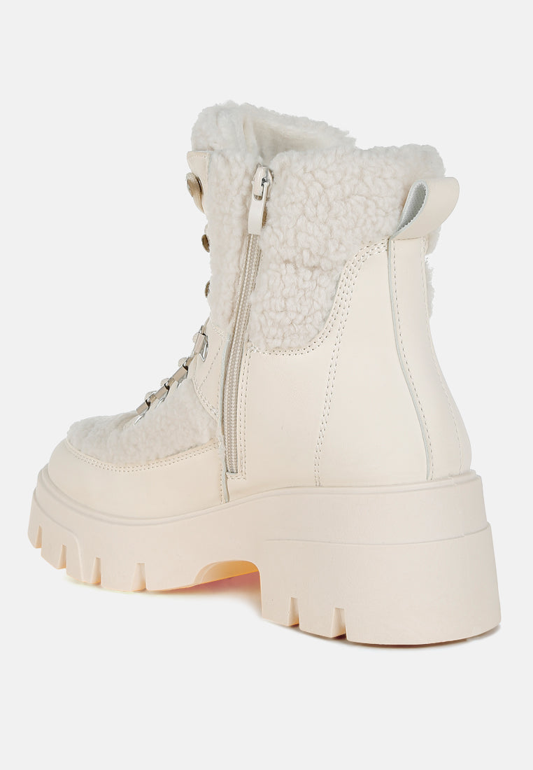 faux fur detail chunky hiker boots by ruw#color_beige