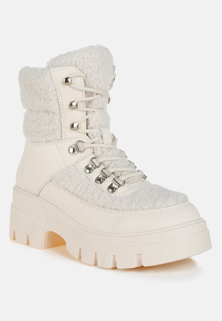 faux fur detail chunky hiker boots by ruw#color_beige