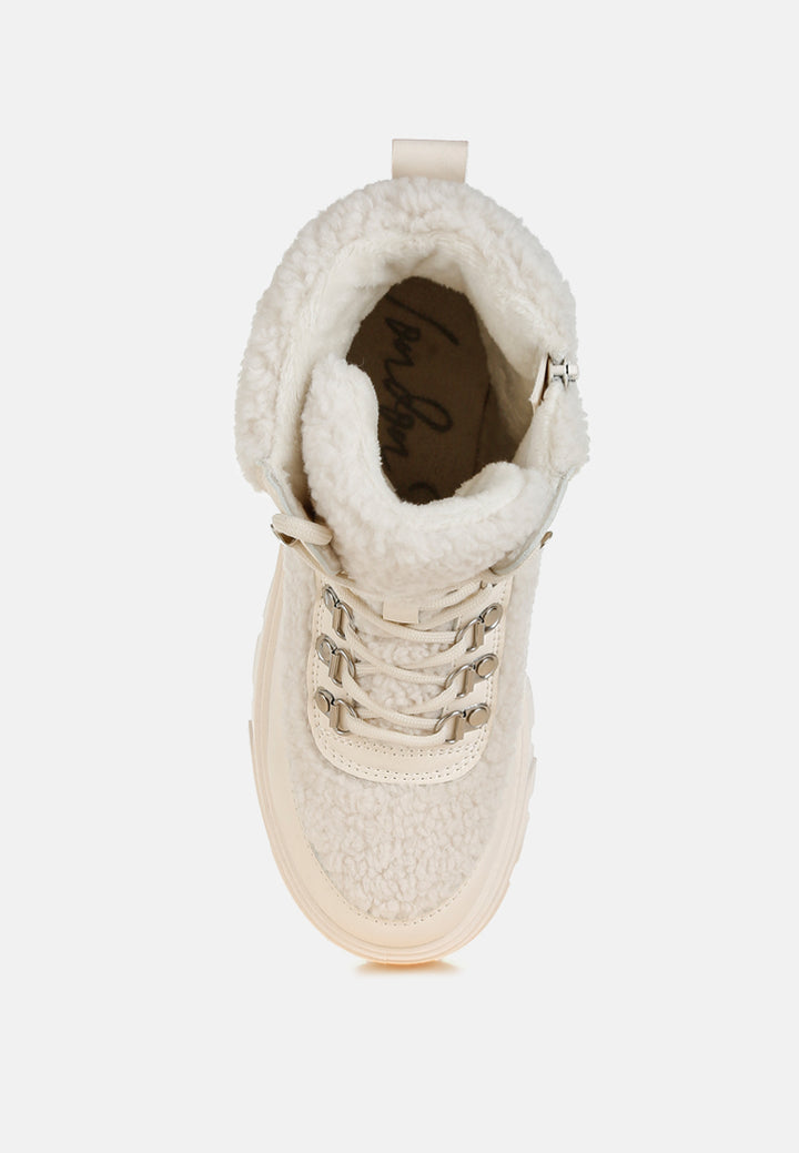 faux fur detail chunky hiker boots by mode#color_beige