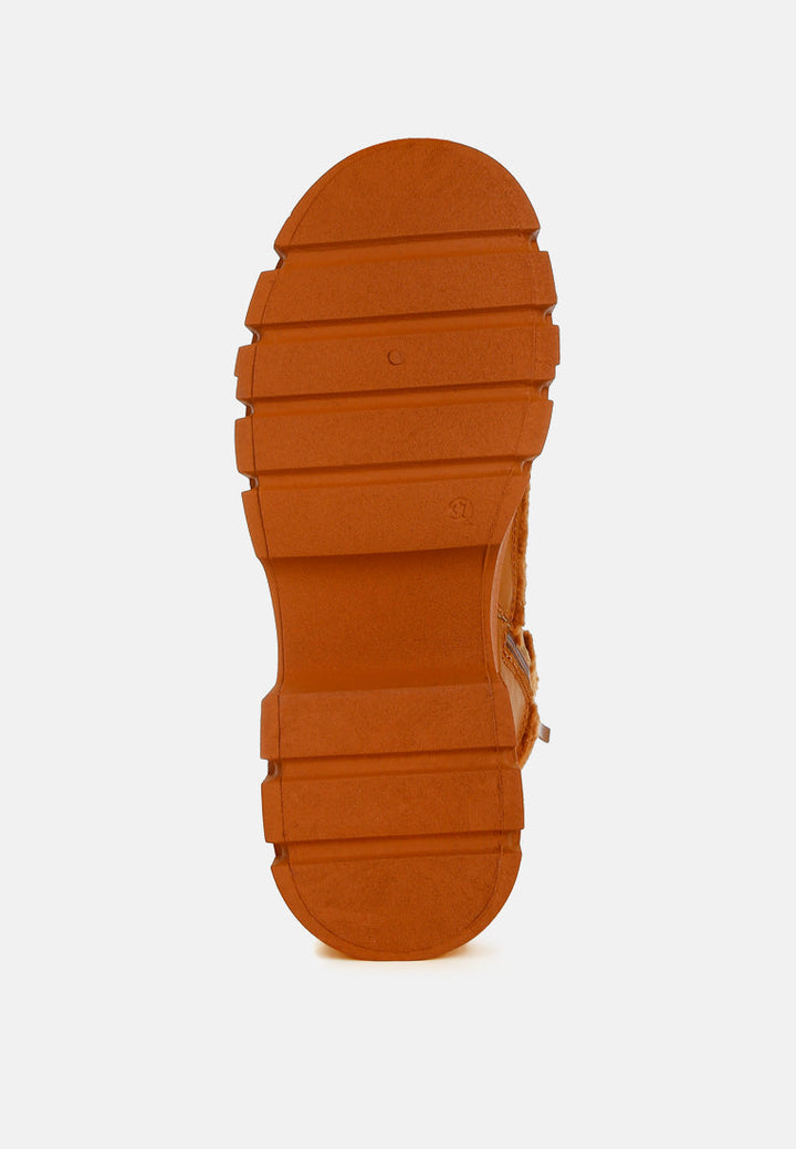 faux fur detail chunky hiker boots by mode#color_tan