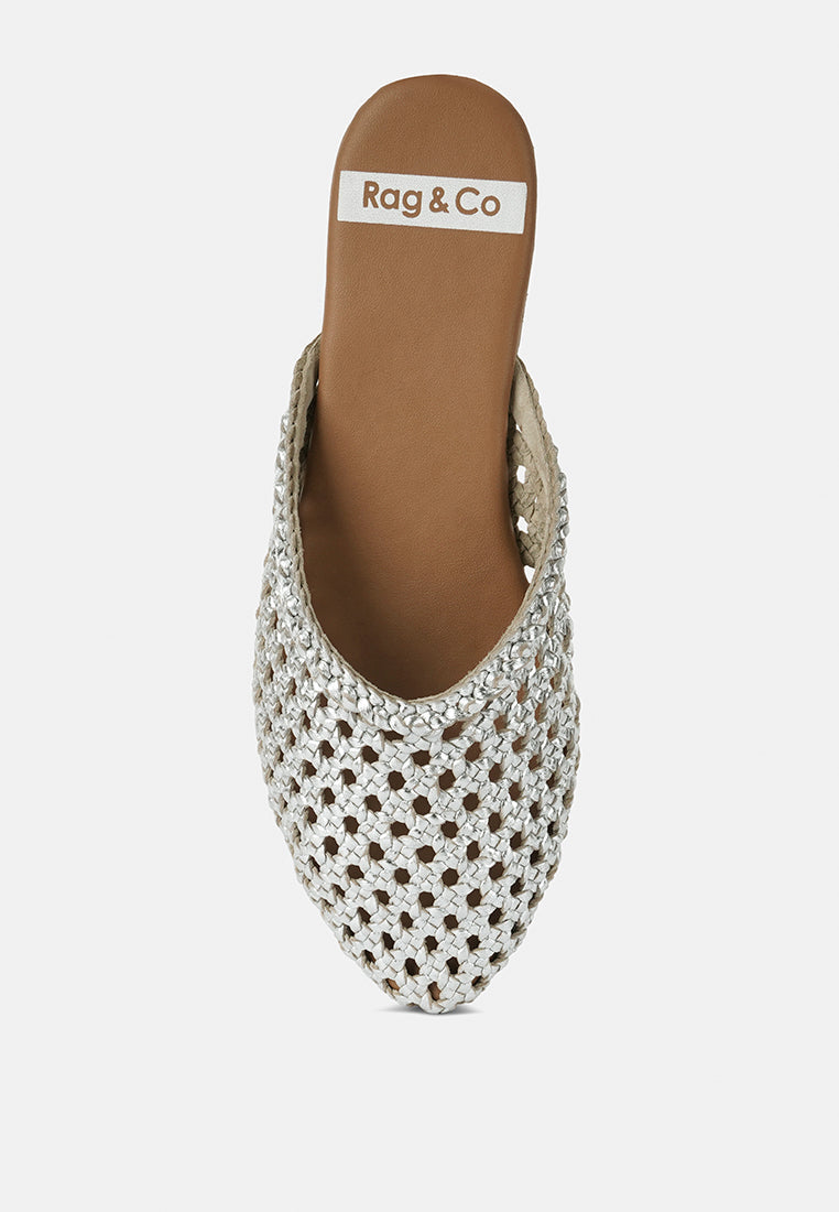 Mules de piel auténtica tejida wendigo#color_silver