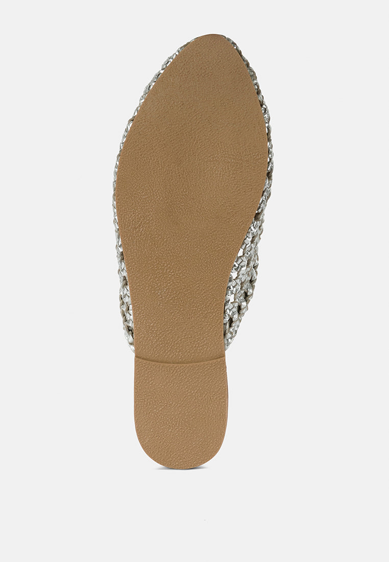 Mules de piel auténtica tejida wendigo#color_silver