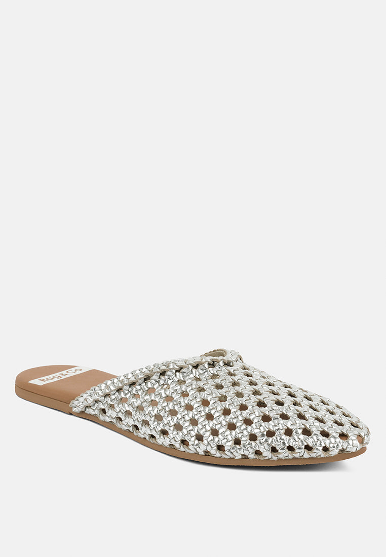 Mules de piel auténtica tejida wendigo#color_silver