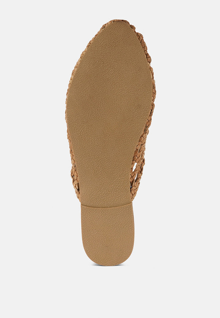 Mules de piel auténtica tejida wendigo#color_cognac