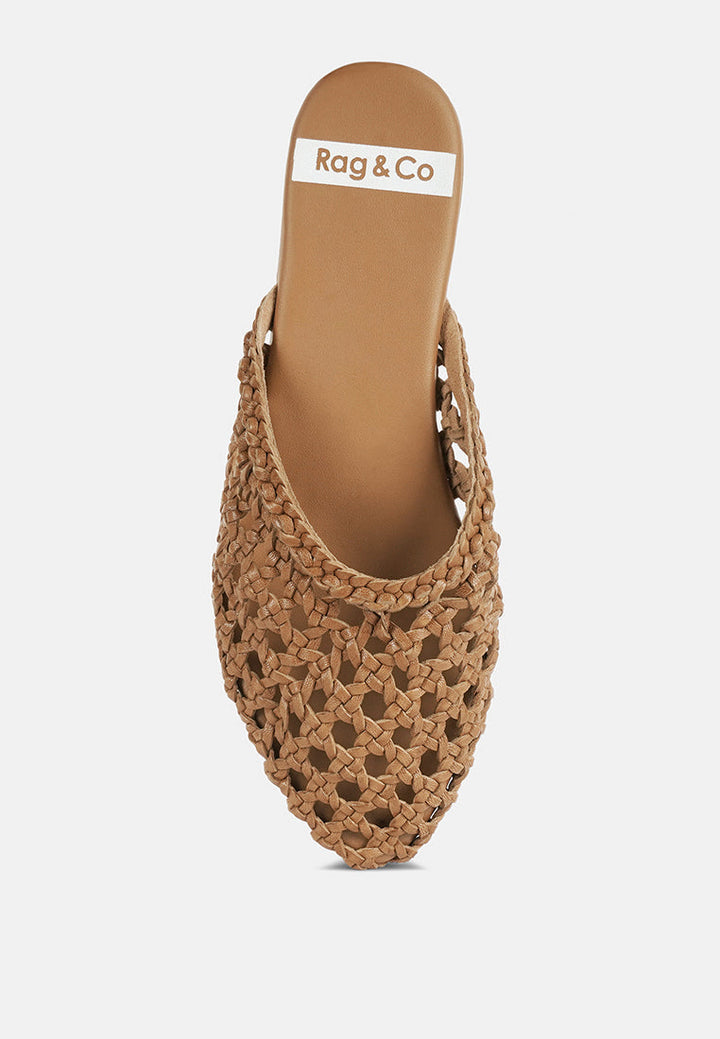 Mules de piel auténtica tejida wendigo#color_cognac