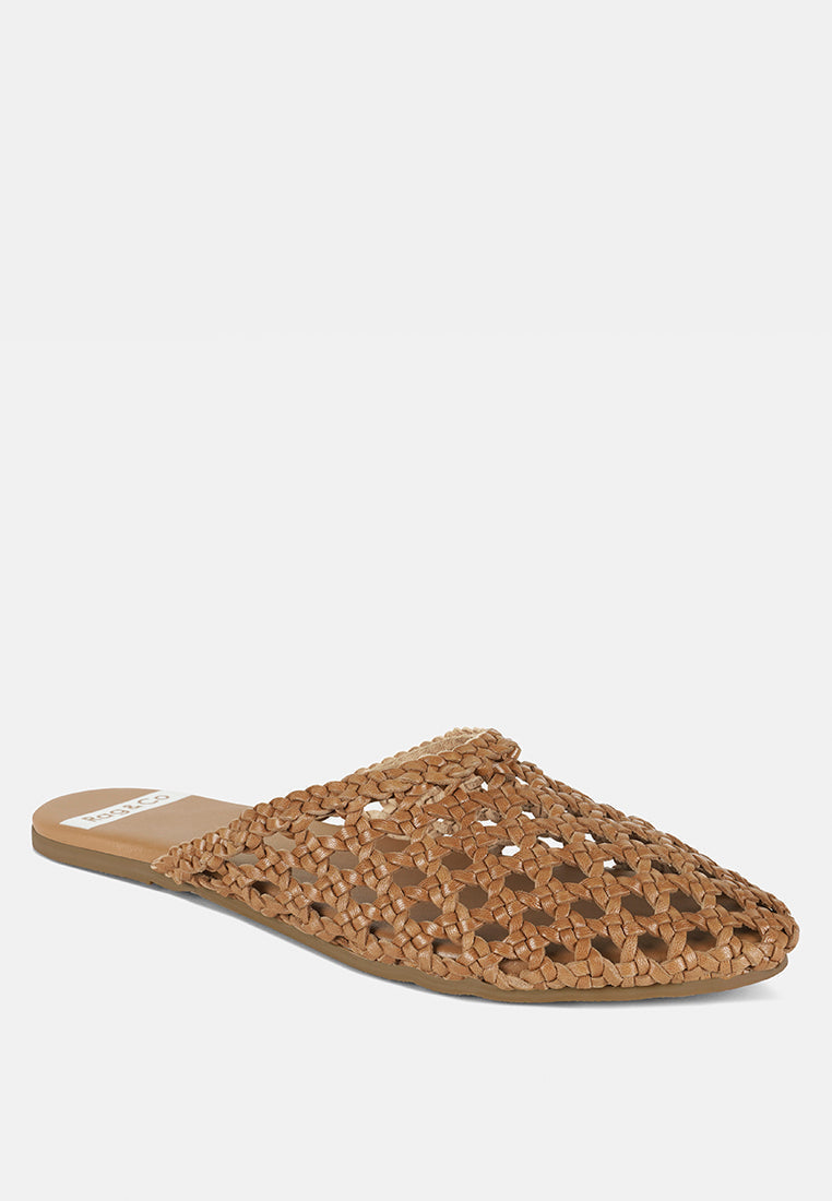 Mules de piel auténtica tejida wendigo#color_cognac