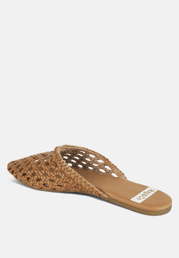 Mules de piel auténtica tejida wendigo#color_cognac