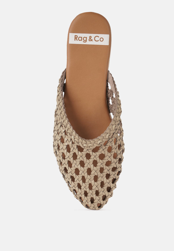 Mules de piel auténtica tejida wendigo#color_ivory