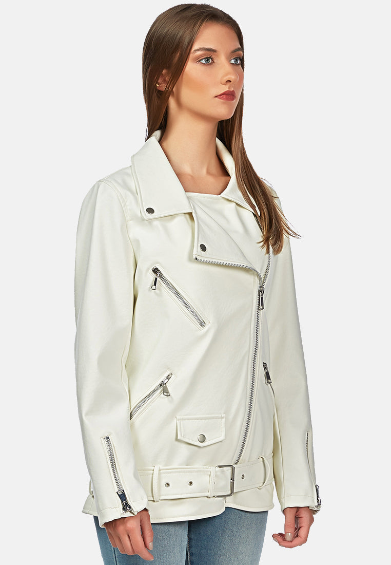 faux leather biker jacket#color_white
