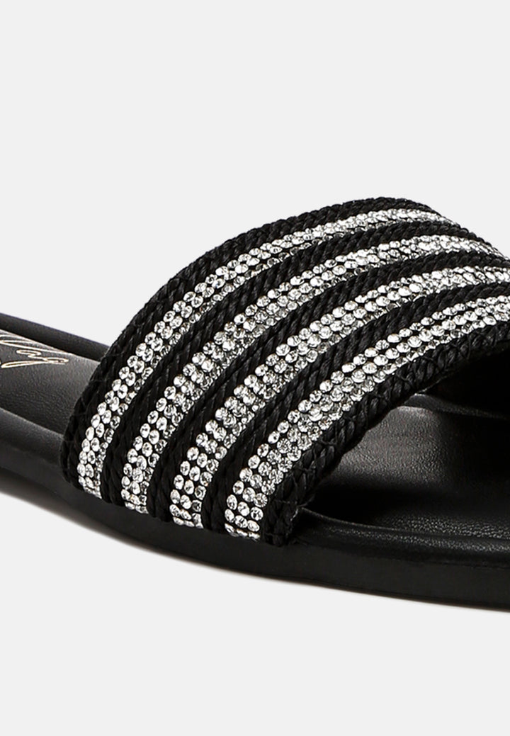 white rope n dimanate slip-on flats by ruw#color_black