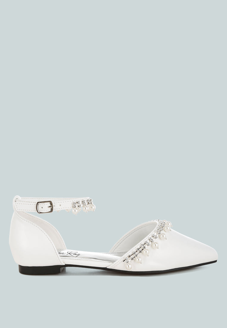 rhinestone & pearl ankle strap flat by rag#color_white