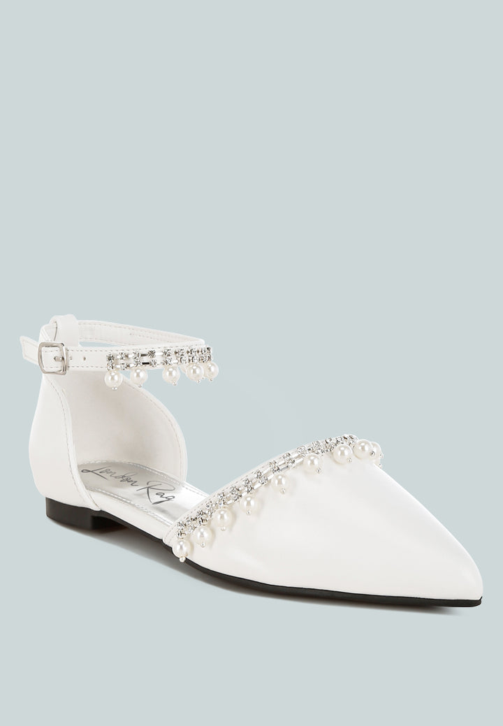 rhinestone & pearl ankle strap flat by rag#color_white