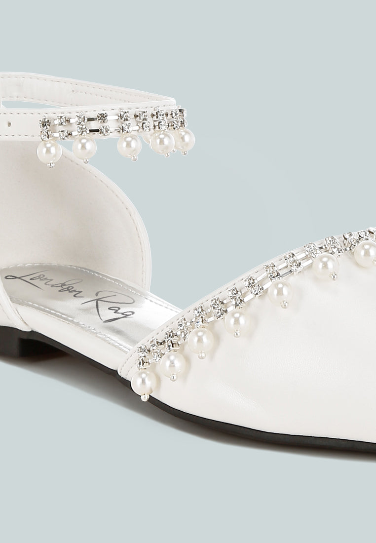 rhinestone & pearl ankle strap flat by rag#color_white