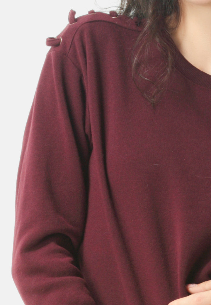 sweatshirt with shoulder lace loop#color_wine