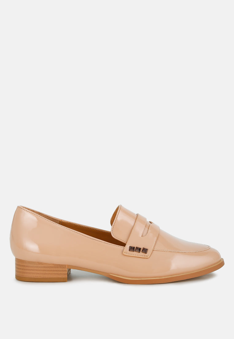 winged patent pleather penny loafers#color_beige