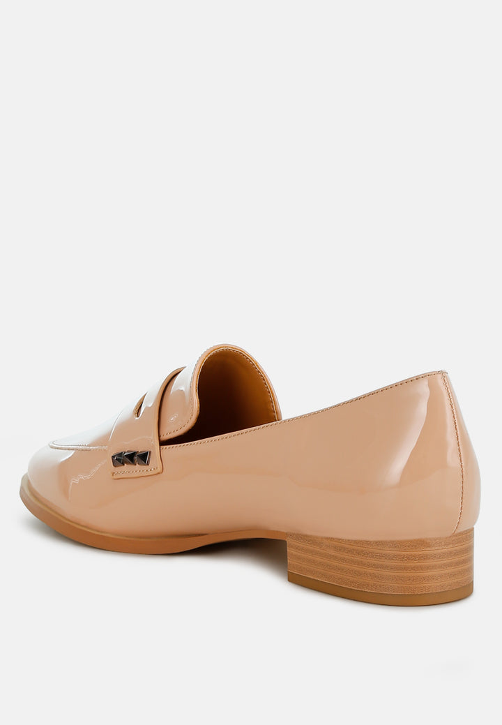 winged patent pleather penny loafers#color_beige