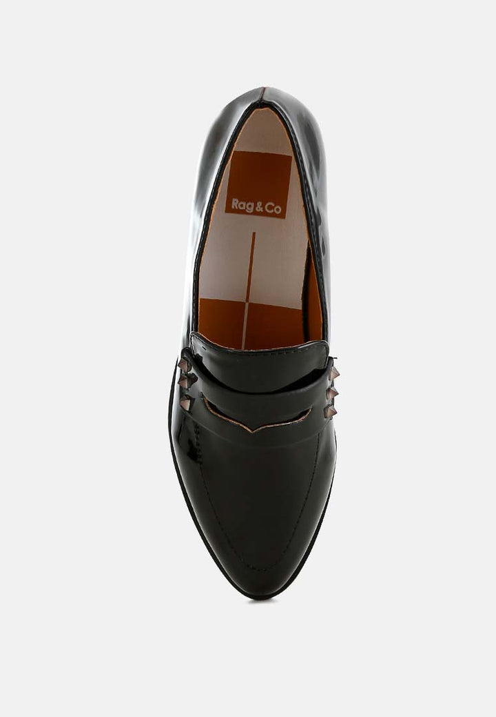 winged patent pleather penny loafers#color_black