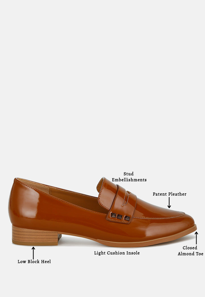 winged patent pleather penny loafers#color_tan