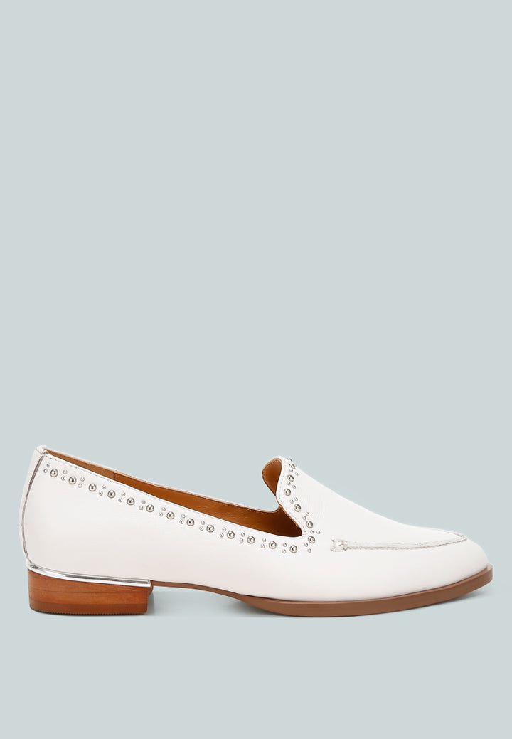 wolferton delicate stud detail leather loafers#color_off-white