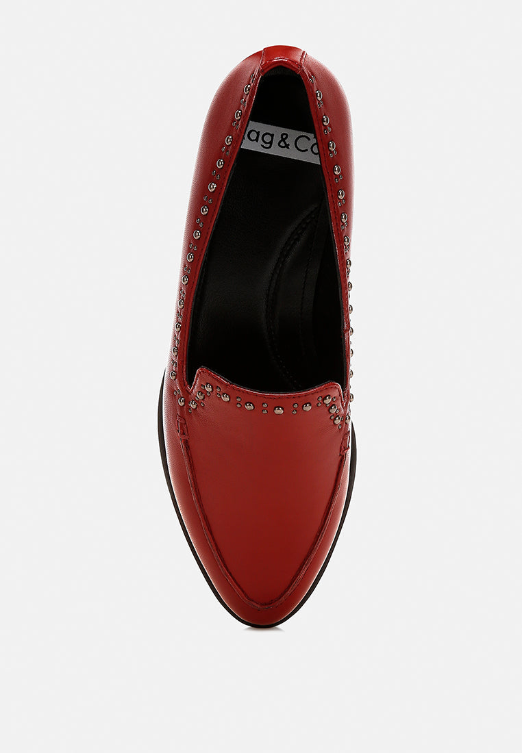 wolferton delicate stud detail leather loafers#color_burgundy