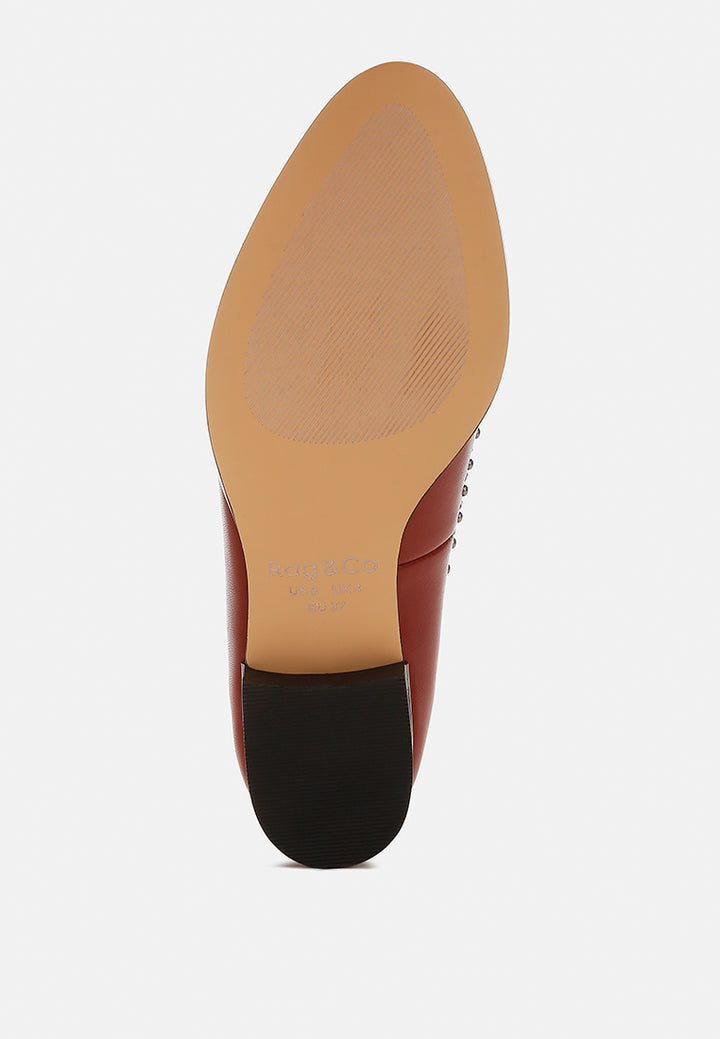 wolferton delicate stud detail leather loafers#color_burgundy