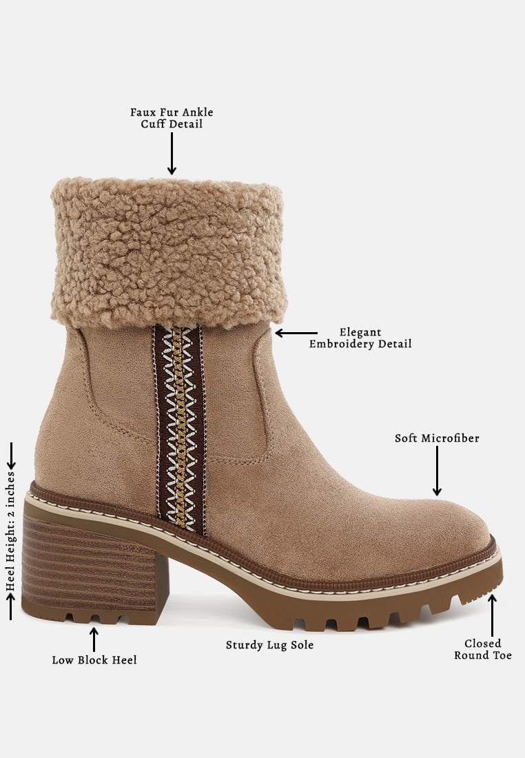 faux fur & embroidery detail boots by ft#color_beige