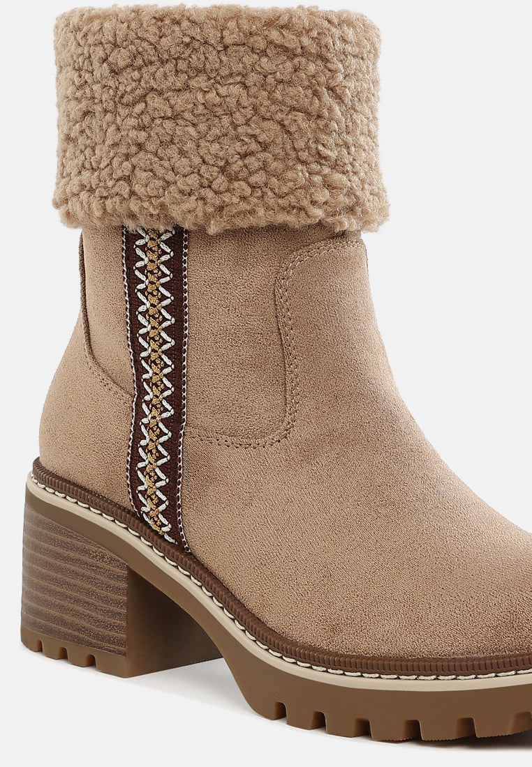 faux fur & embroidery detail boots by ft#color_beige