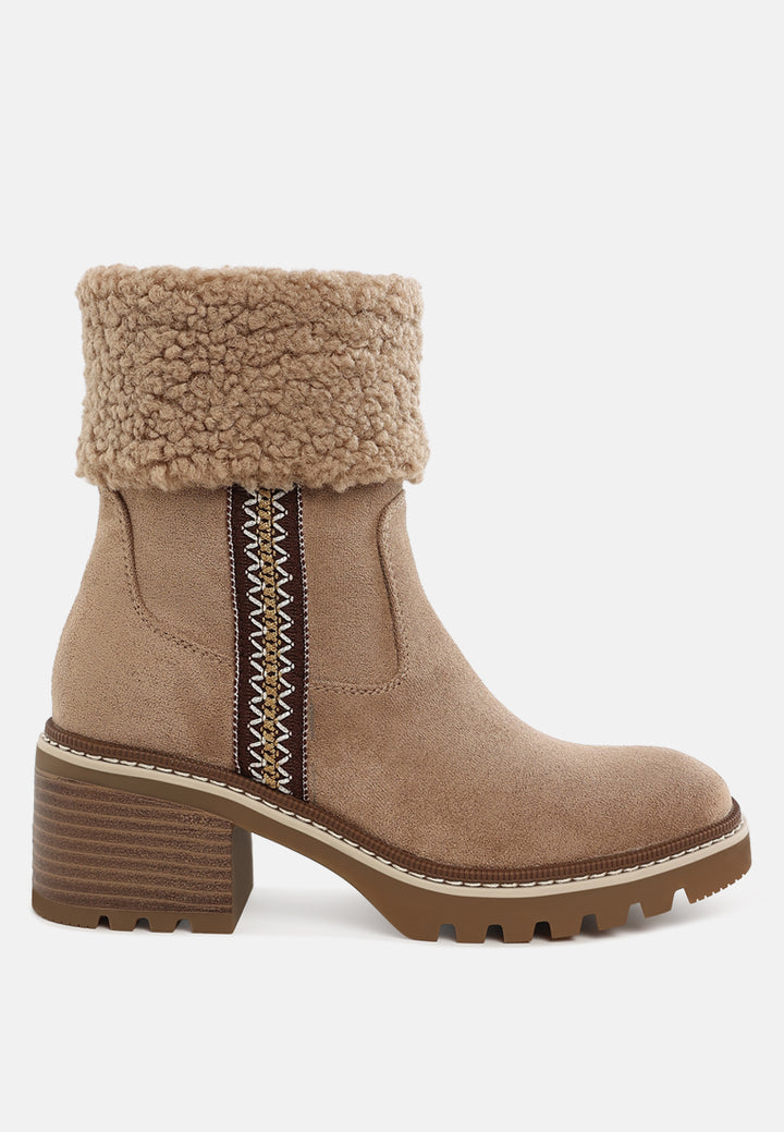 faux fur & embroidery detail boots by ft#color_beige